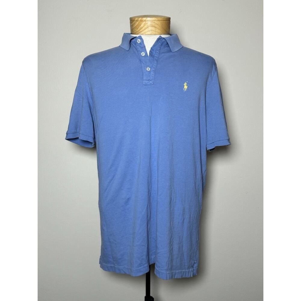 Polo Ralph Lauren Classic Fit Polo Shirt Blue Yellow Pony Men's Large L Cotton - Picture 3 of 10